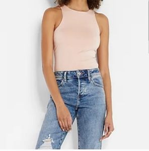 Used Express Body Contour silky high neck  Thong bodysuit ligth pink size M.